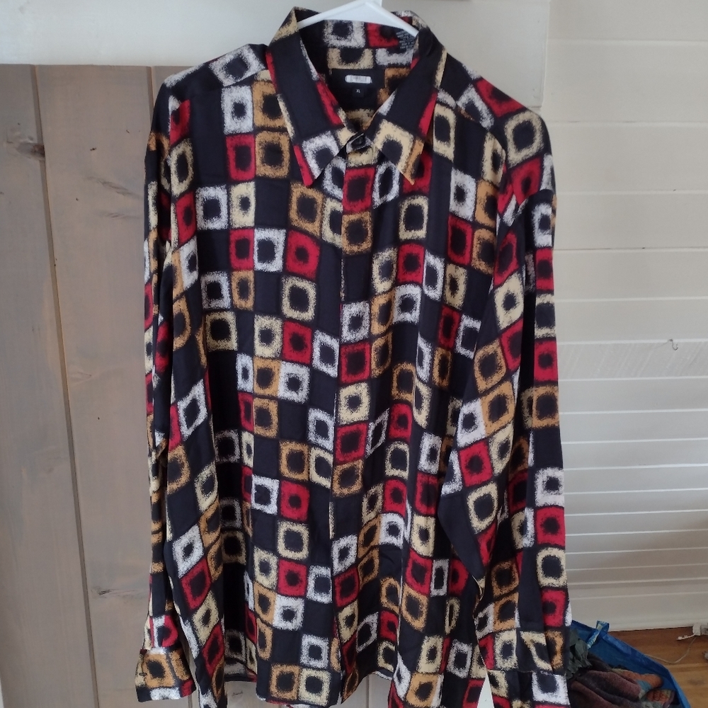 Genelli Men's XL Silk Vintage Shirt Geometric